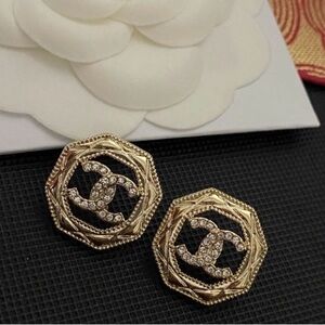 Chanel Repurposed Octagonal Gold Earrings